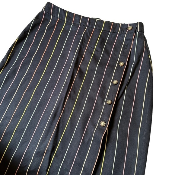 Marine Layer Navy Blue with Yellow, Pink, & Green Horizontal Midi Skirt | Size M - Picture 4 of 8